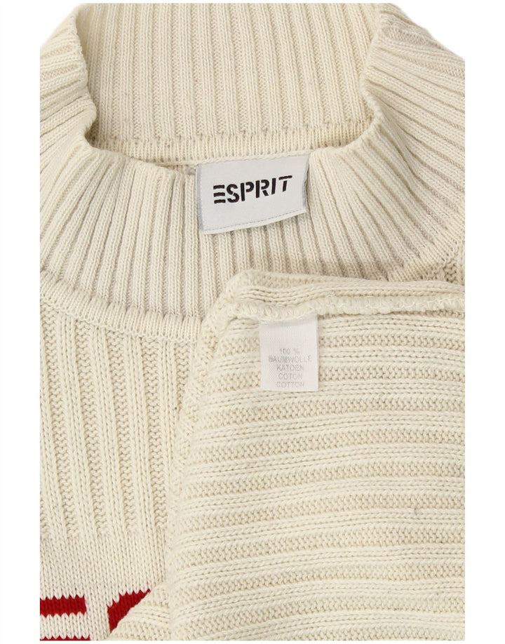 Esprit Damen-Pullover mit Rollkragen, Grafik, UK 14, mittelweiß, Baumwolle