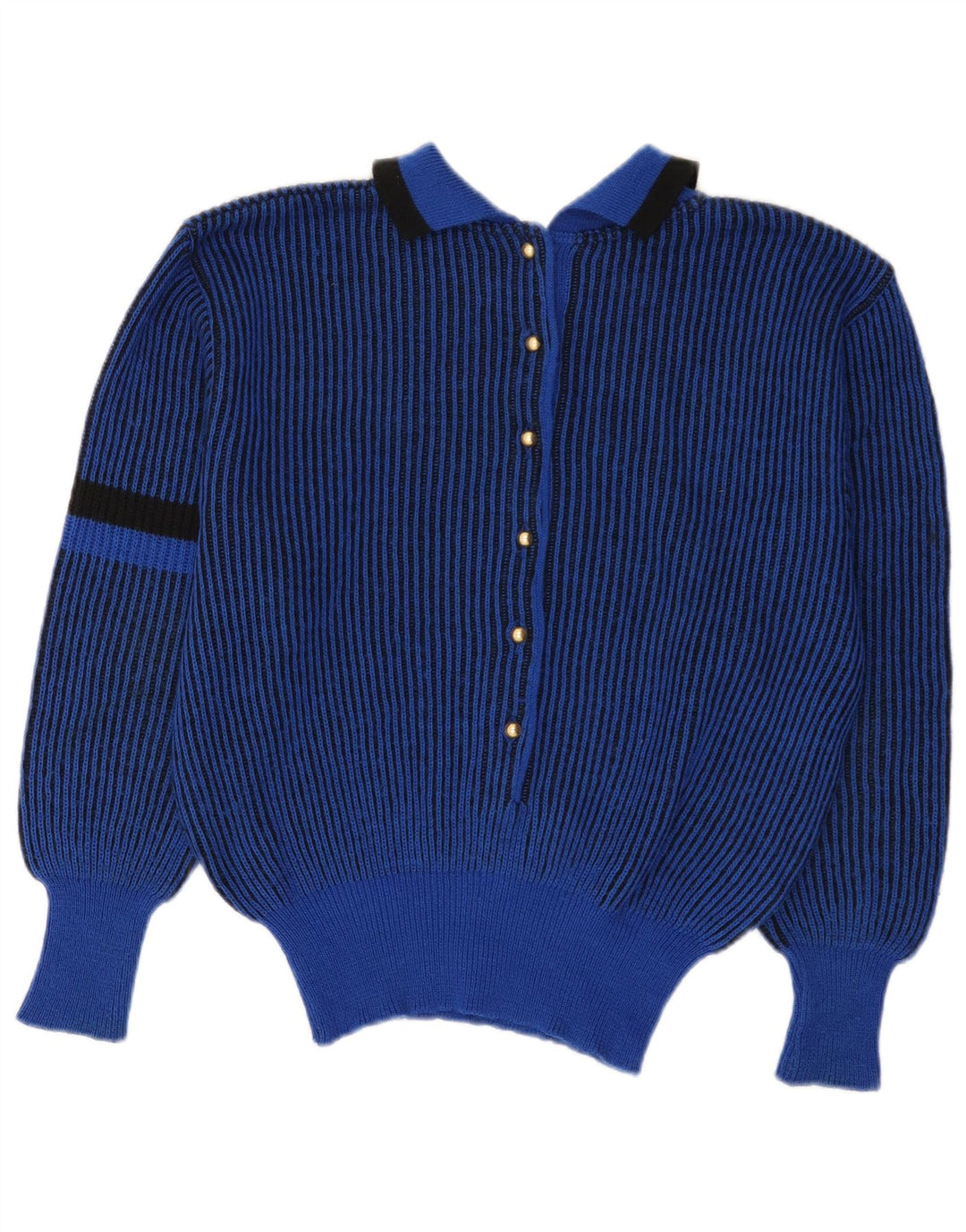 VINTAGE Damen Rollkragenpullover Pullover UK 12 Mittelblau gestreift