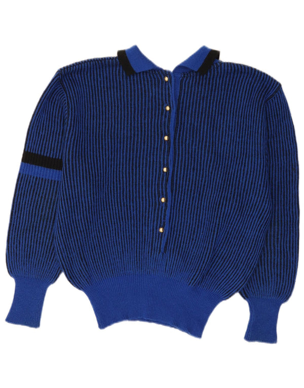 VINTAGE Damen Rollkragenpullover Pullover UK 12 Mittelblau gestreift