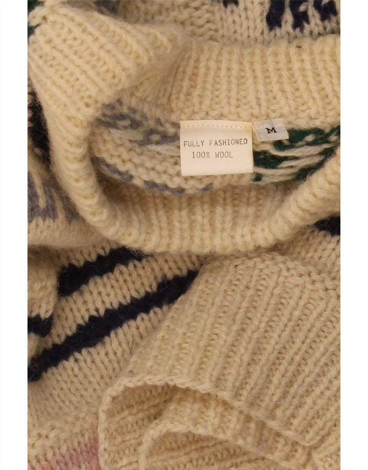 Vintage Herren-Pullover mit Rundhalsausschnitt, Mittelbeige, Patchwork-Wolle