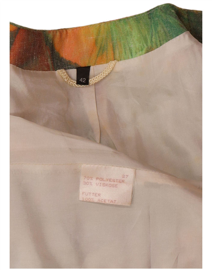 VINTAGE Damen Longline Blazerjacke mit abstraktem Muster EU 42 Groß Grün