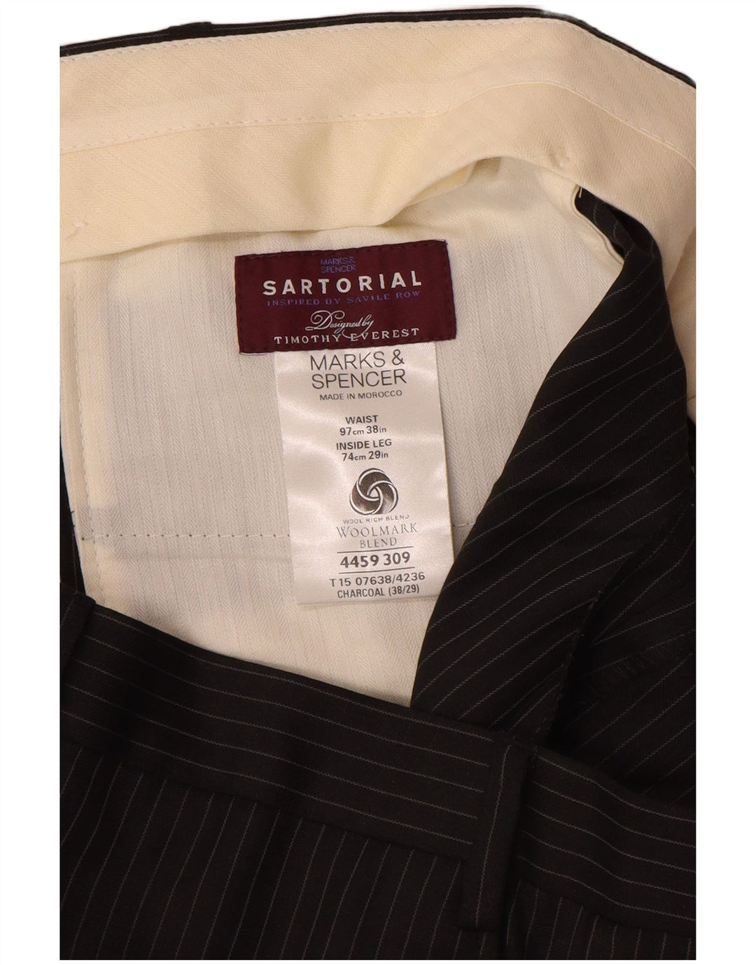 MARKS & SPENCER Gerade Herren-Anzughose W38 L29 Graue Nadelstreifenwolle
