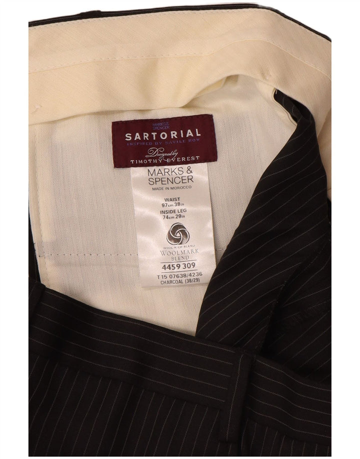 MARKS & SPENCER Gerade Herren-Anzughose W38 L29 Graue Nadelstreifenwolle