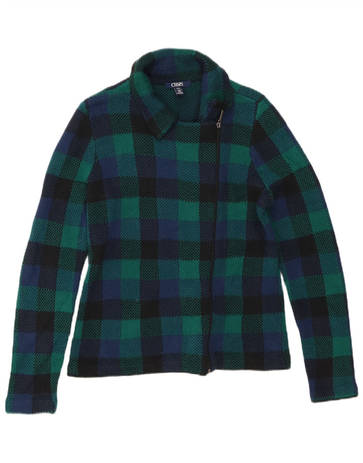 Chaps Damen-Cardigan-Pullover UK 14 Mittelgrün karierte Baumwolle