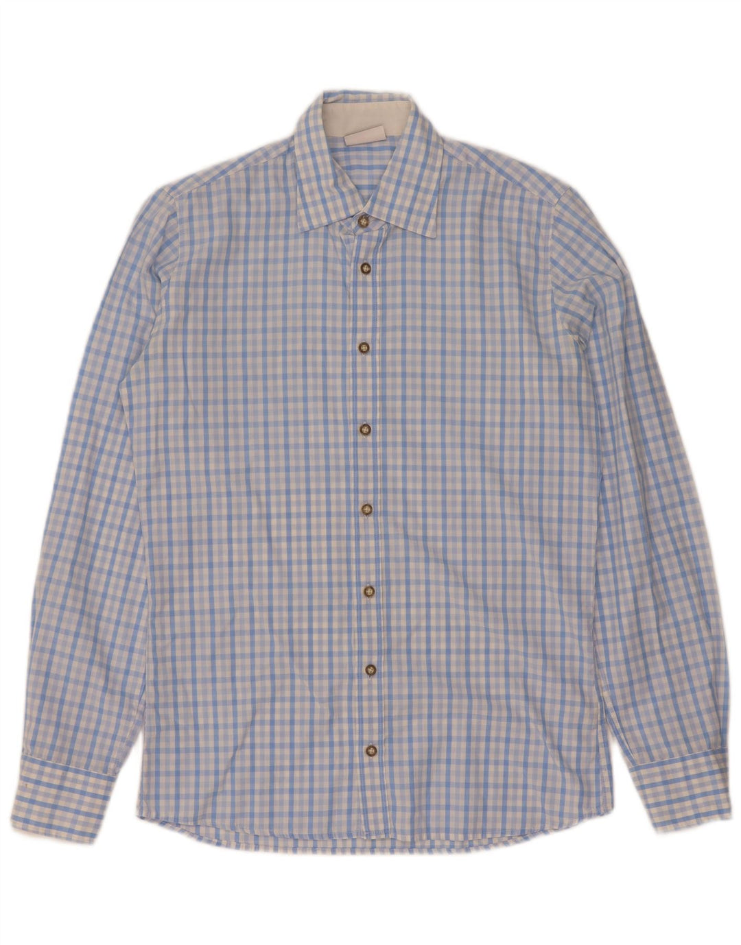 Vintage Herrenhemd Größe 37 38 Kleine blaue Gingham-Baumwolle