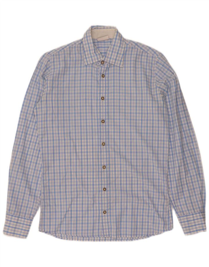 Vintage Herrenhemd Größe 37 38 Kleine blaue Gingham-Baumwolle