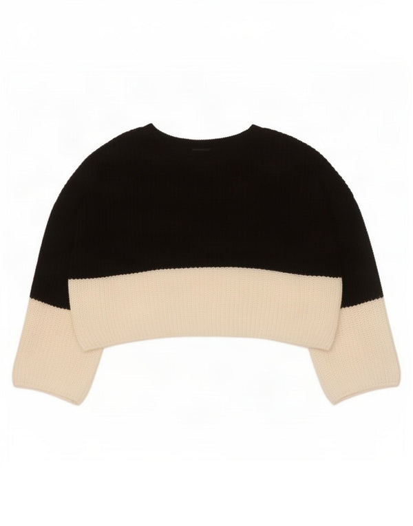 Topshop Womens Crop Boat Neck Jumper Sweater UK 8 Small Black Colourblock