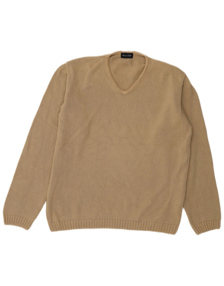 Massimo Dutti Herren-Pullover mit V-Ausschnitt, groß, beige Baumwolle