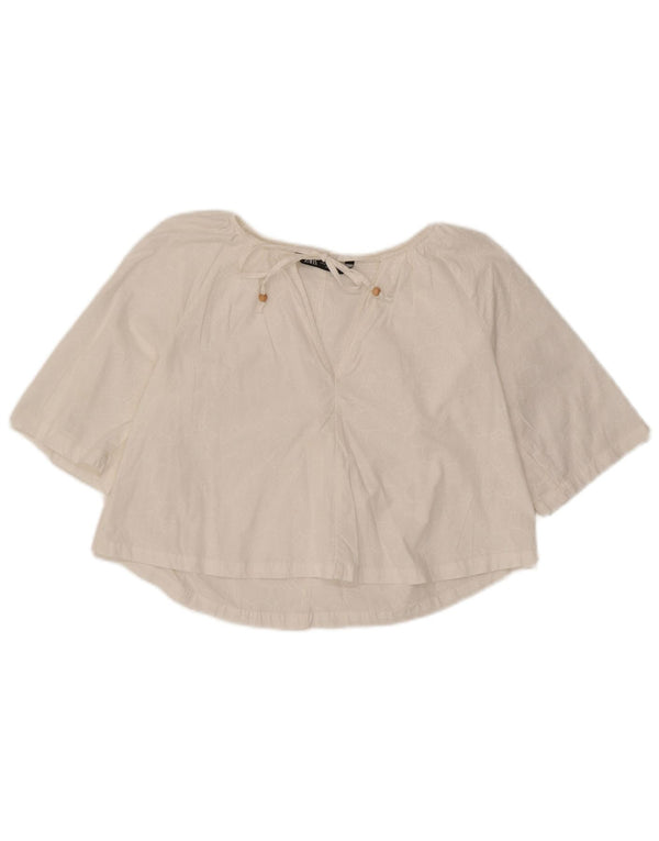 Zara Damen Crop-Oversize-Blusenoberteil UK 6 XS Weiß geblümt