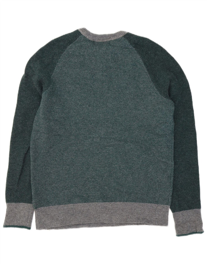 John Lewis Herren-Pullover mit Rundhalsausschnitt, klein, grüne Farbblock-Lammwolle