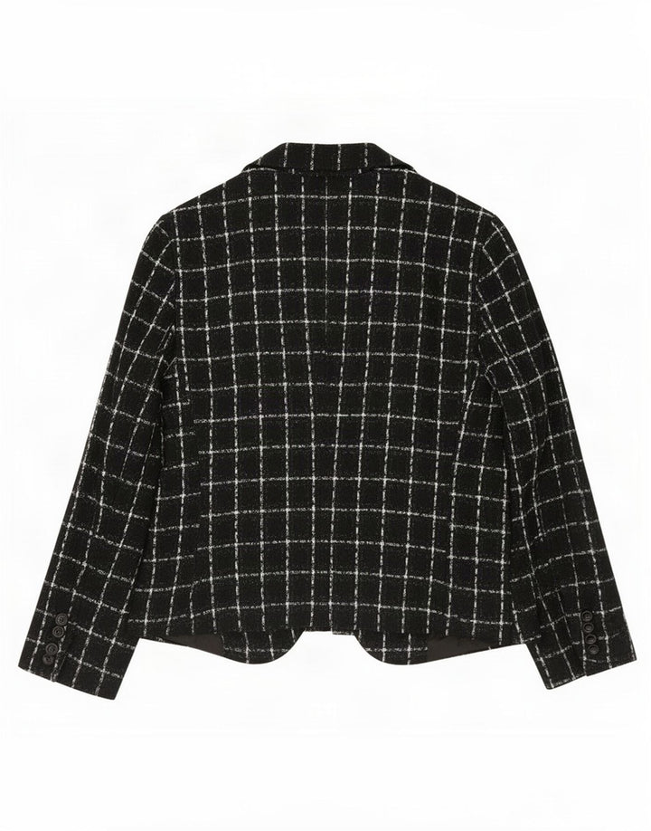 Zara Damen 1-Knopf-Blazerjacke EU 44 XL Schwarz kariertes Acryl
