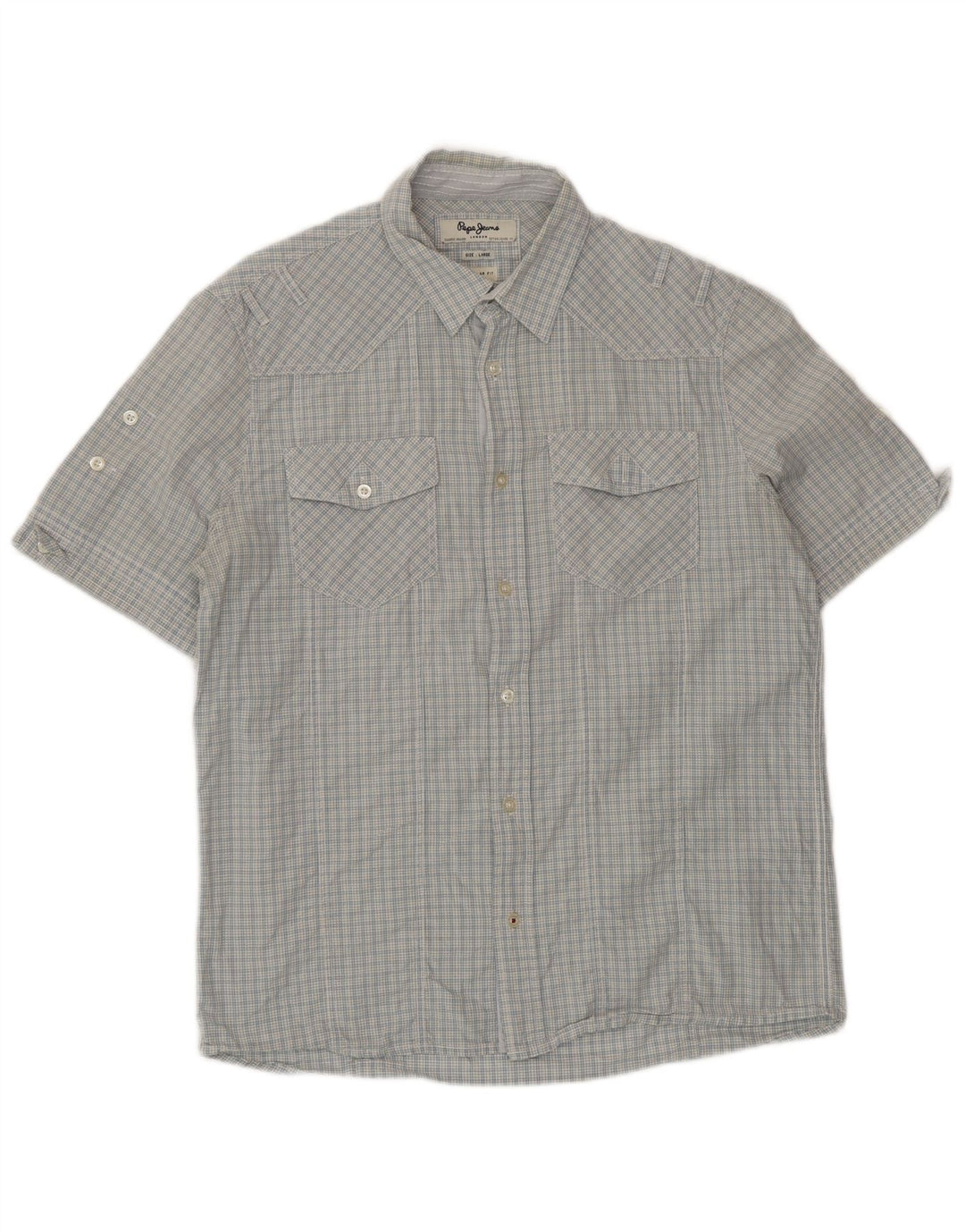PEPE Jeans Herren-Hemd, kurzärmelig, normale Passform, groß, blau kariert