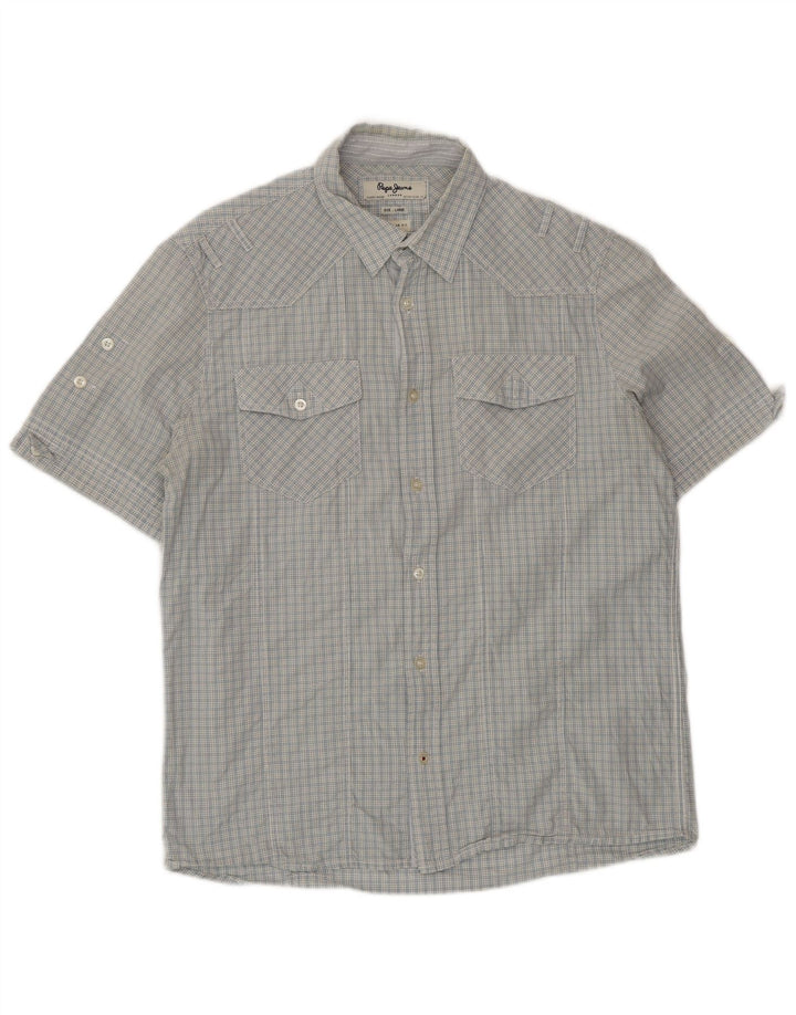 PEPE Jeans Herren-Hemd, kurzärmelig, normale Passform, groß, blau kariert