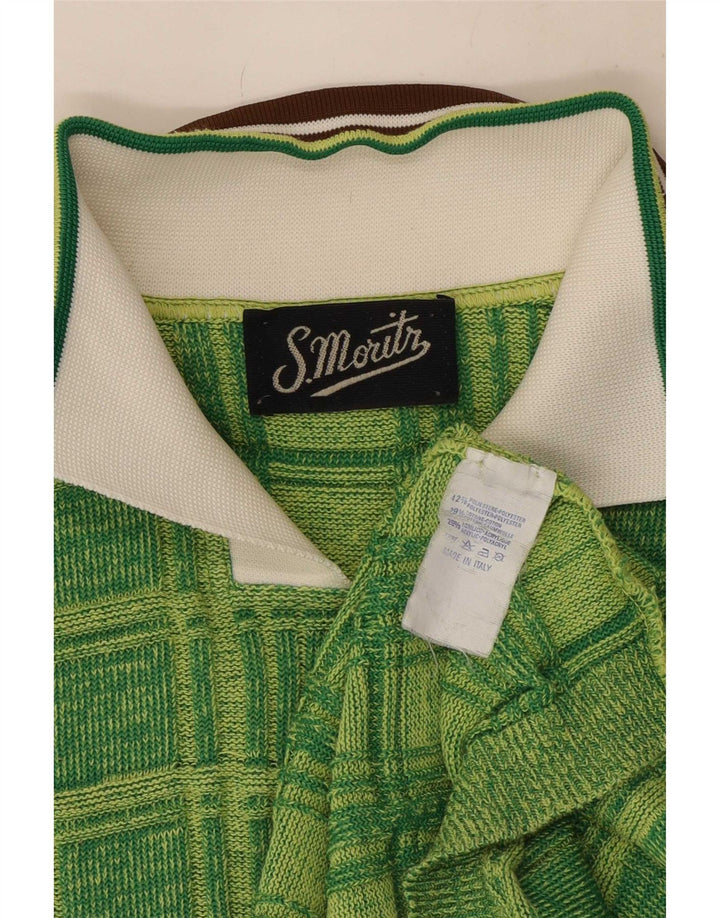 S.Moritz Herren-Pullover mit Polokragen, kurzärmelig, mittelgrün gestreift