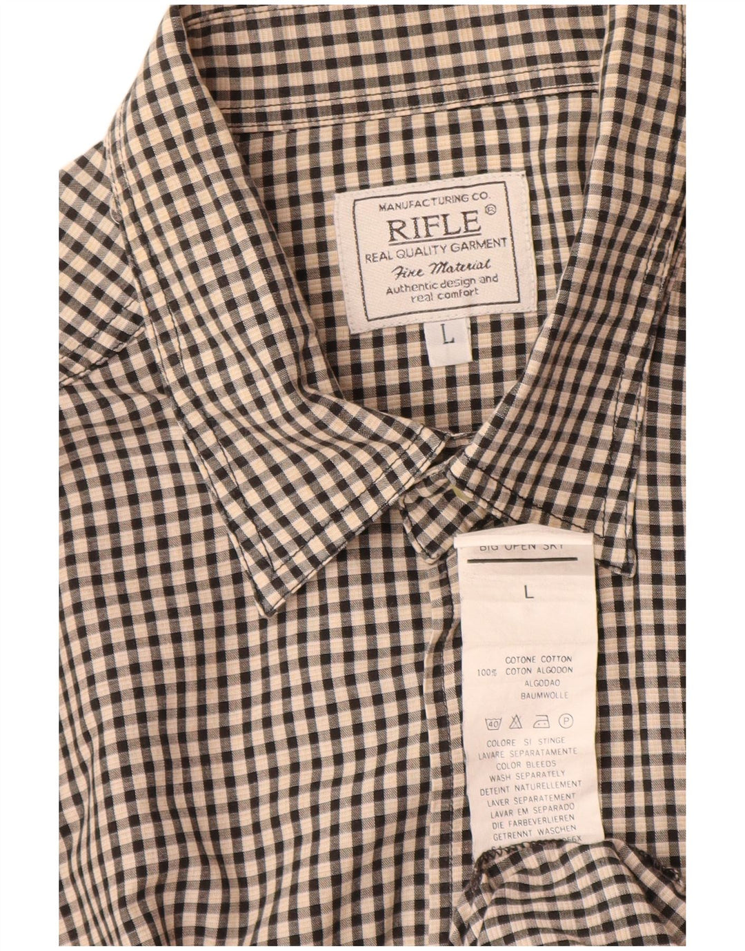 Rifle Herrenhemd, groß, beige Gingham-Baumwolle