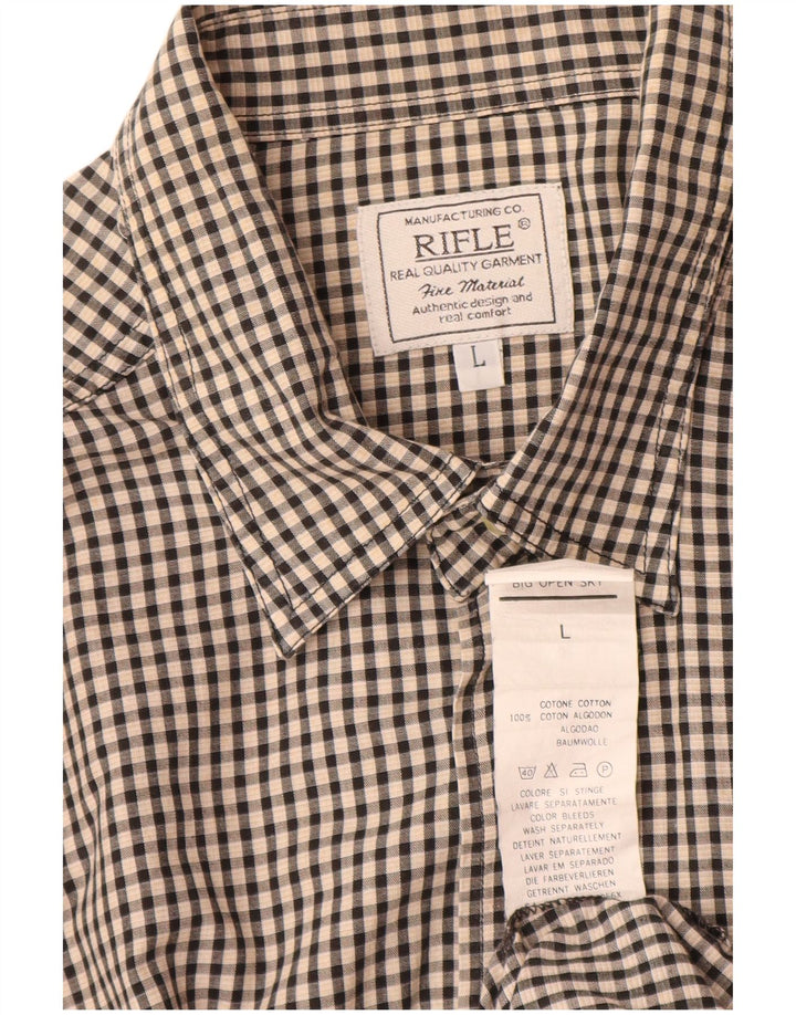 Rifle Herrenhemd, groß, beige Gingham-Baumwolle