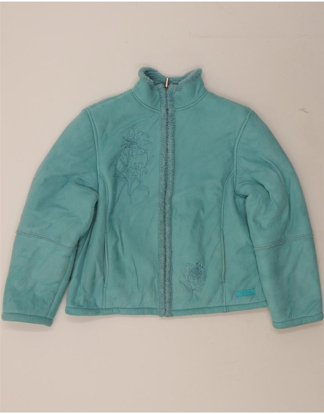 VINTAGE Womens Sherpa Jacket UK 14 Medium Blue Floral Polyester Vintage Vintage and Second-Hand Vintage from Messina Hembry 