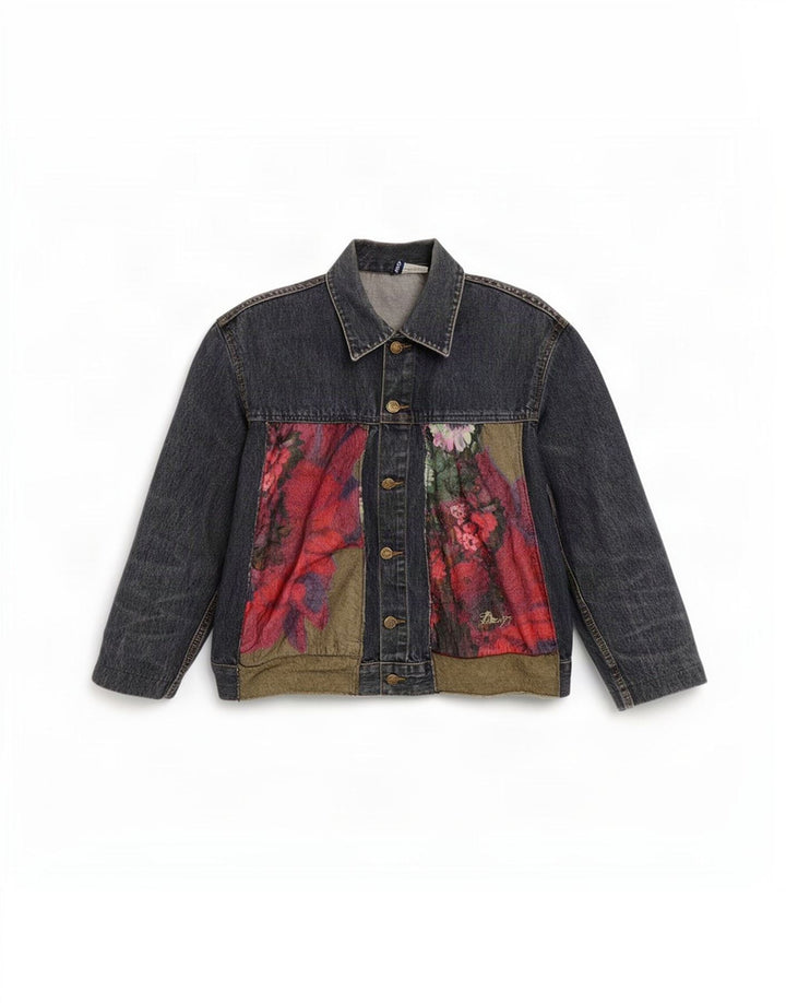 Divided Womens By H&M Jeansjacke UK 14 Mittelblaue geblümte Baumwolle