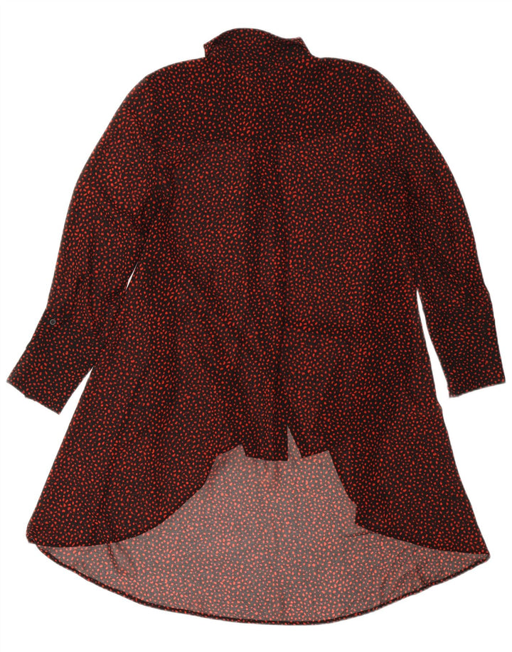 MINT VELVET Damen Langarm-Hemdkleid UK 12 Medium Schwarz gepunktet