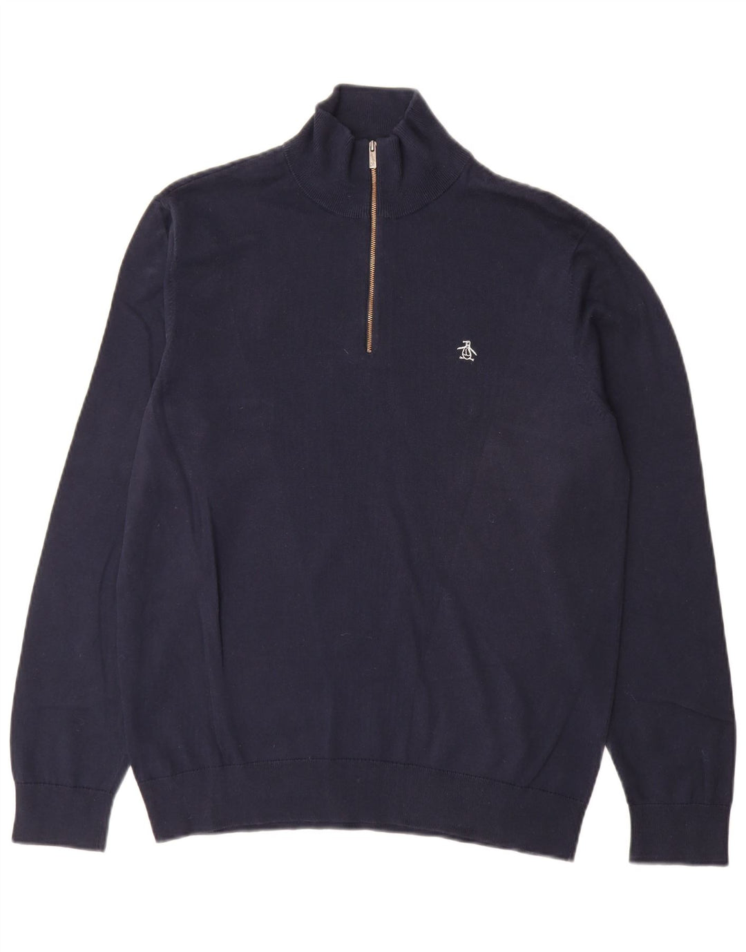 Penguin Herren-Pullover mit Reißverschluss am Hals, groß, aus marineblauer Baumwolle