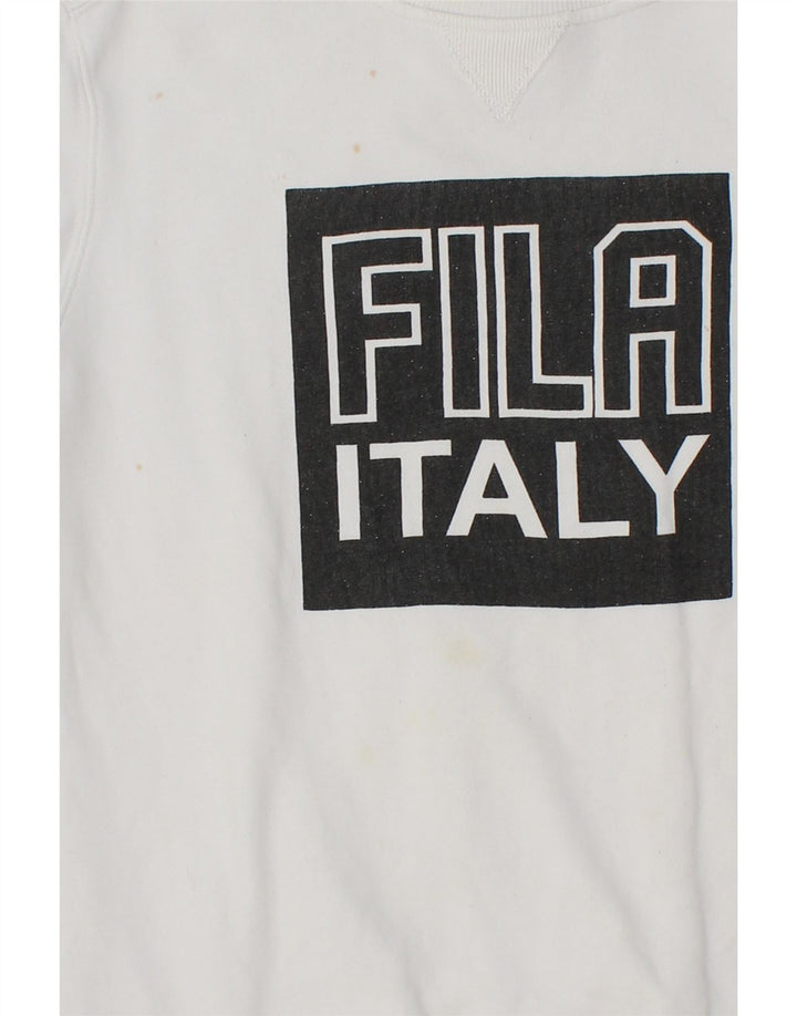 FILA Womens Graphic Sweatshirt Jumper UK 10 Small White Cotton Vintage Fila and Second-Hand Fila from Messina Hembry 