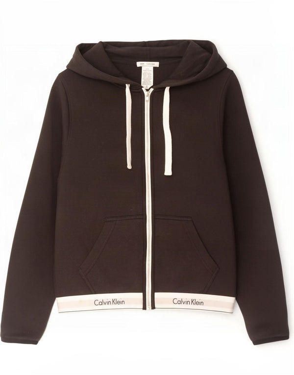 Calvin Klein Damen-Kapuzenpullover mit Reißverschluss, UK 14, Mittelschwarz, Farbblock