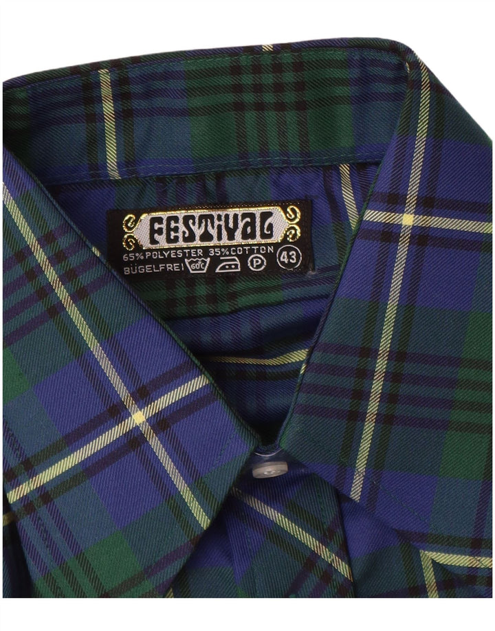 Vintage Herren Flanellhemd Größe 43 XL Blau kariertes Polyester