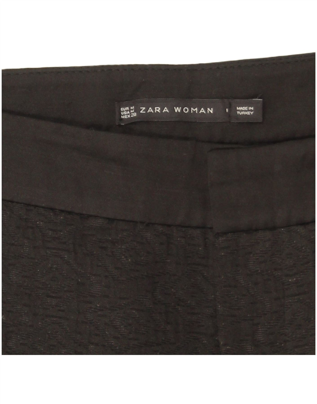 Zara Slim Chino-Hose für Damen, mittelgroß, W28, L27, schwarzes geometrisches Polyester