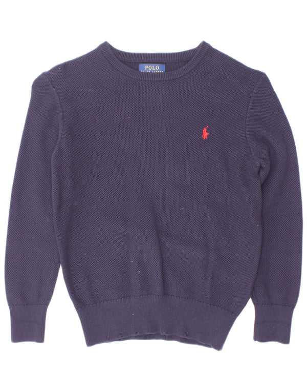 Polo Ralph Lauren Jungen-Pullover mit U-Boot-Ausschnitt, 6–7 Jahre, marineblaue Baumwolle