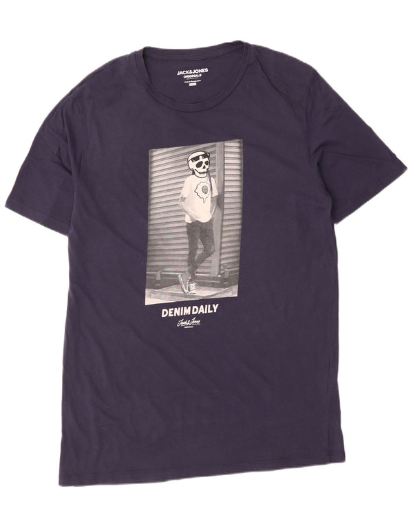 Jack & Jones Herren Slim Fit Grafik-T-Shirt-Oberteil XL aus marineblauer Baumwolle