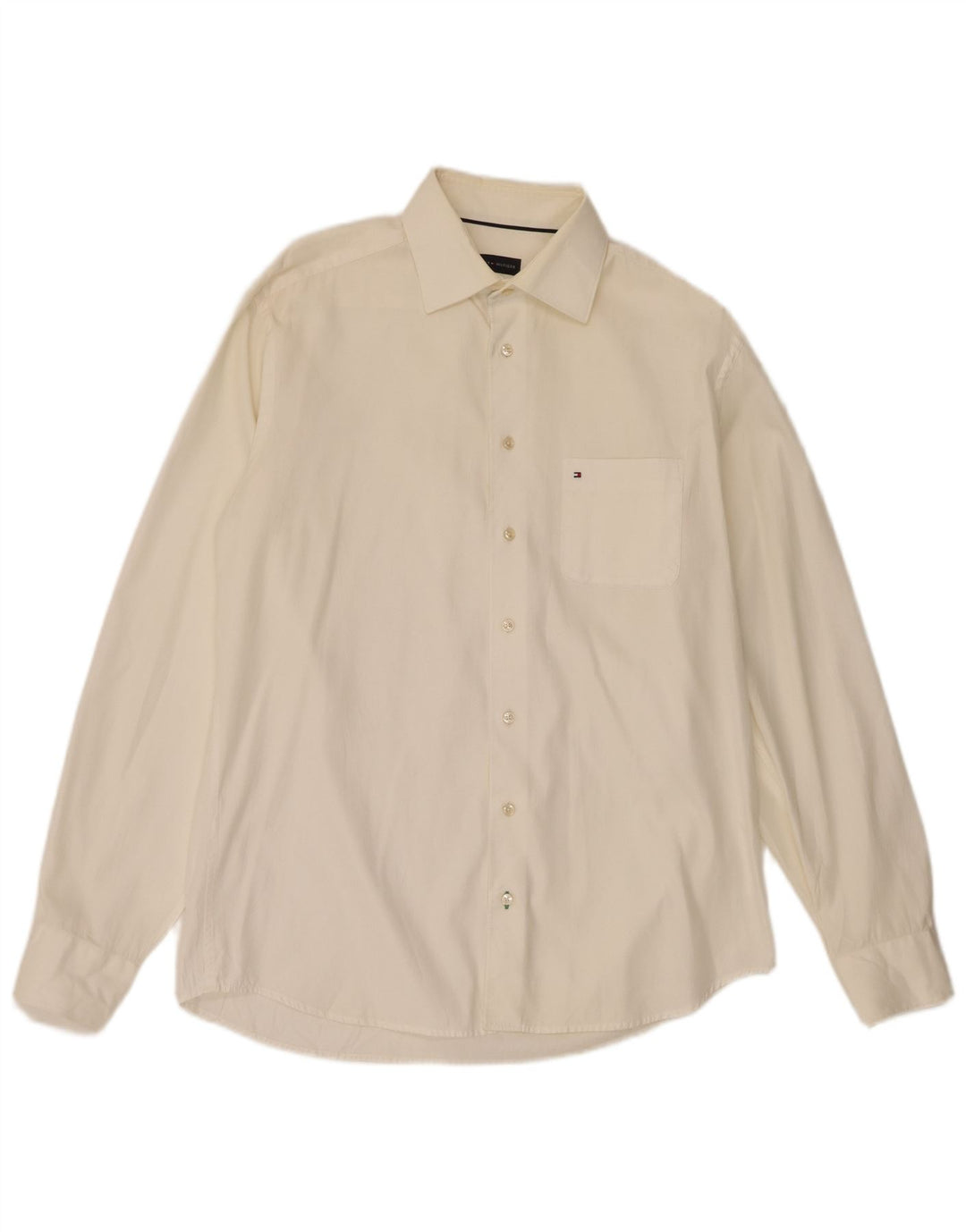 Tommy Hilfiger Herrenhemd, Größe 39, 15 1/2 Medium, cremefarbene Baumwolle