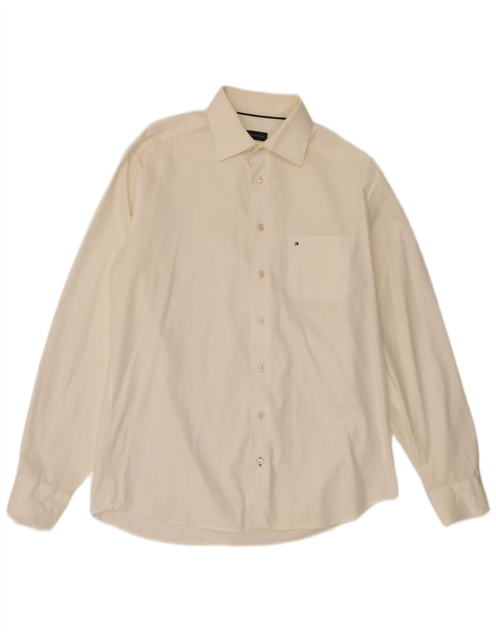 Tommy Hilfiger Herrenhemd, Größe 39, 15 1/2 Medium, cremefarbene Baumwolle