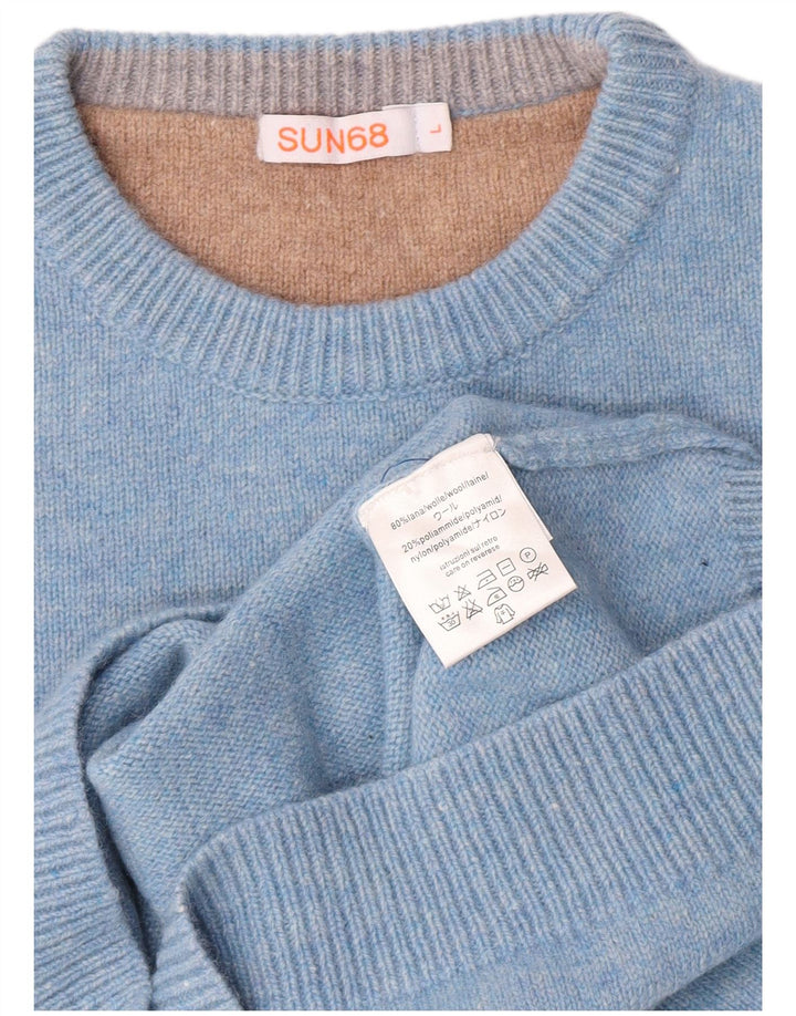 Sun68 Damen-Pullover mit Rundhalsausschnitt, groß, blaue Wolle