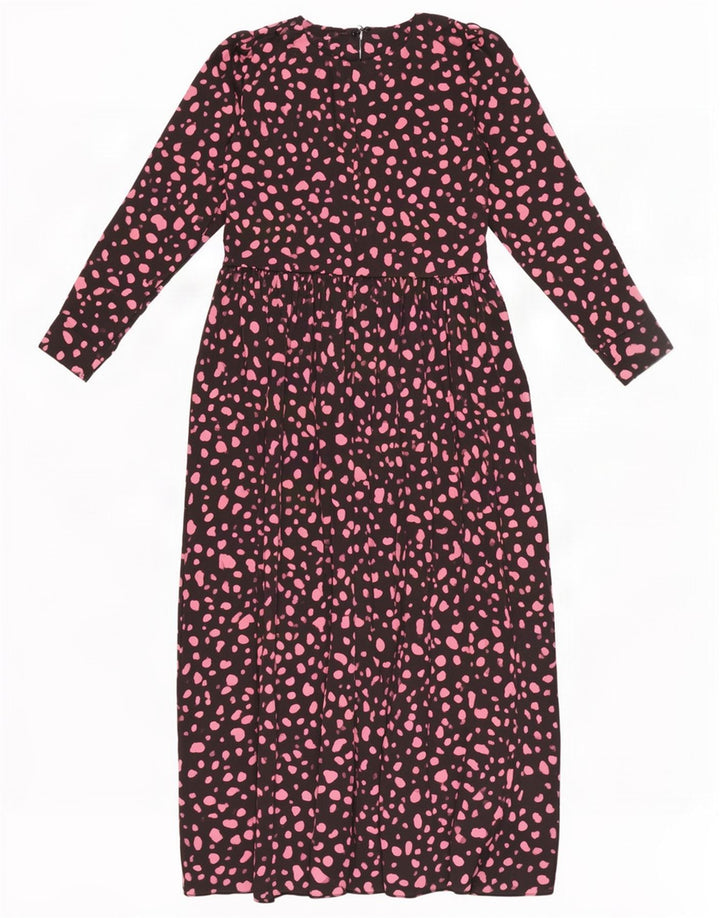 Zara Damen-Maxikleid mit langen Ärmeln, UK 12, Mittelschwarz geflecktes Polyester
