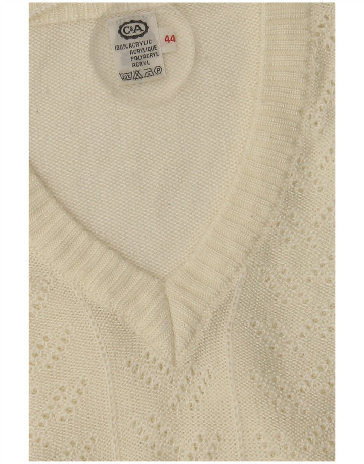 C&A Womens V-Neck Jumper Sweater IT 44 Medium White Acrylic