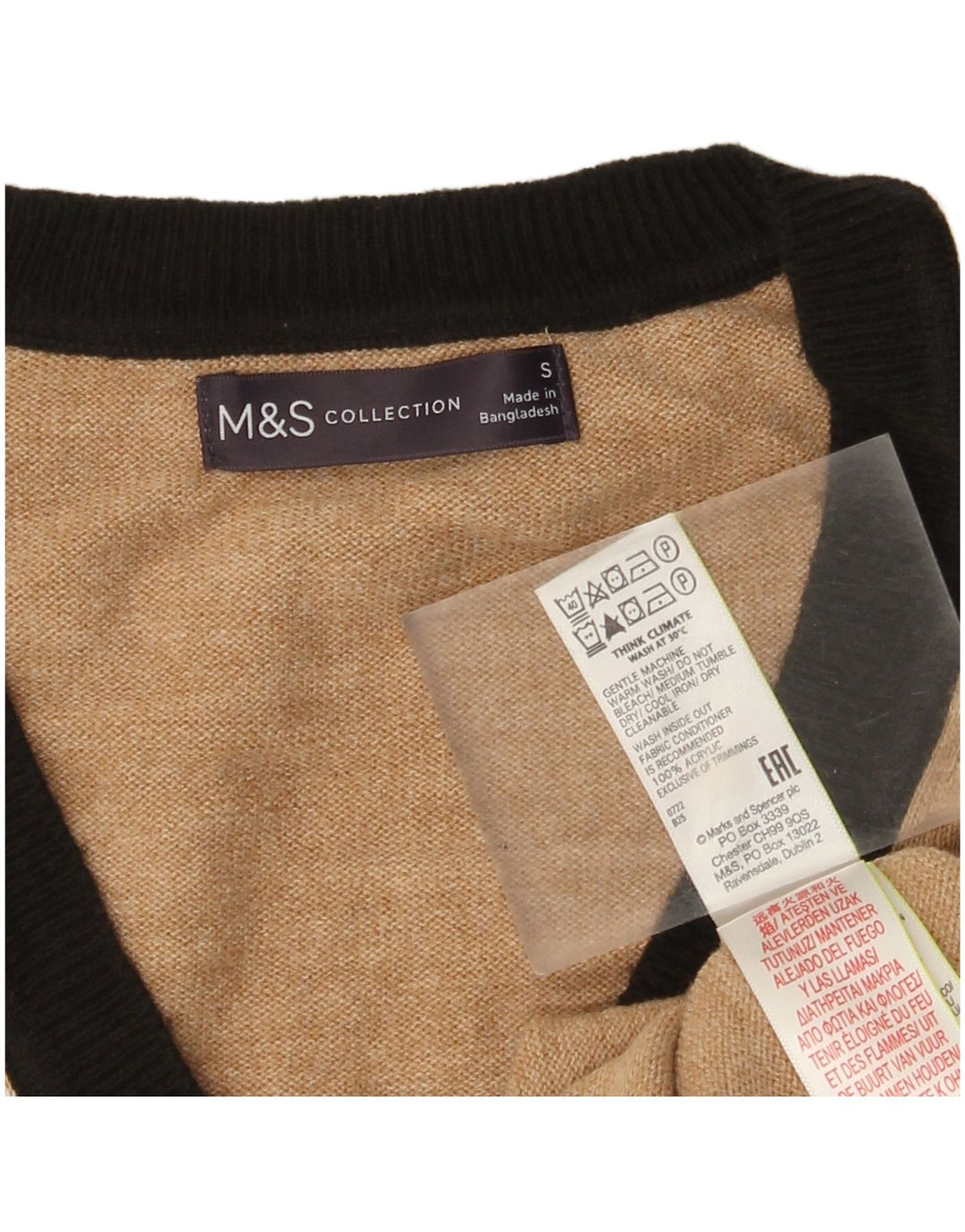 Marks & Spencer Damen-Pullover mit V-Ausschnitt, Gr. 10, Größe S, Beige gefleckt