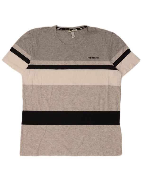 Adidas Herren T-Shirt Top Large Grau Gestreifte Baumwolle