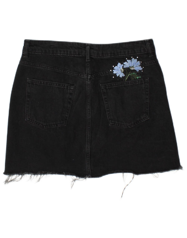 Topshop Damen Moto Mini Denim Rock UK 12 Medium W32 Grau geblümte Baumwolle