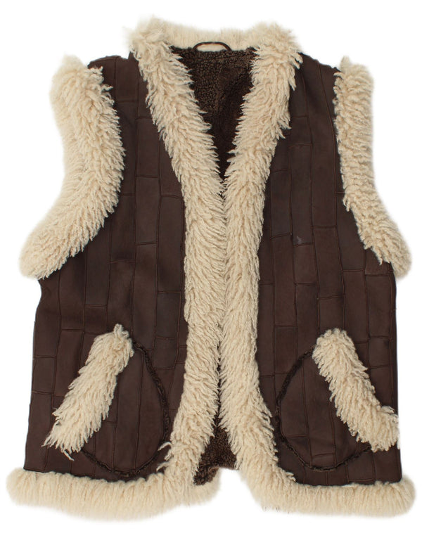 Vintage Damen Sherpa Lederweste EU 46 XL Braun