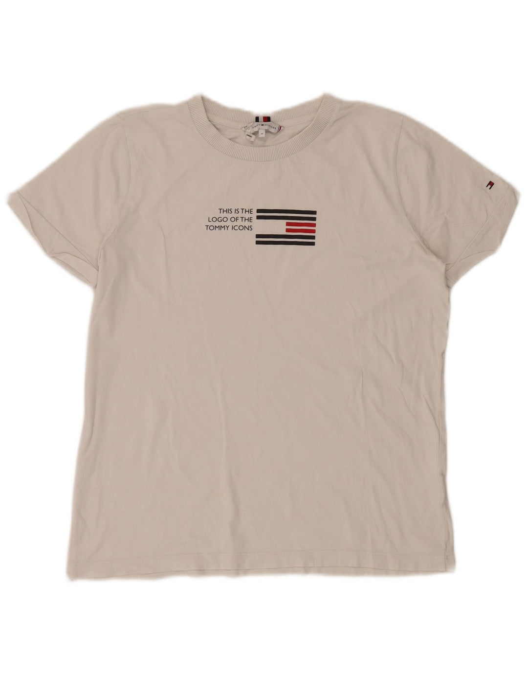 Tommy Hilfiger Damen Grafik-T-Shirt-Oberteil UK 14 Mittelweiß