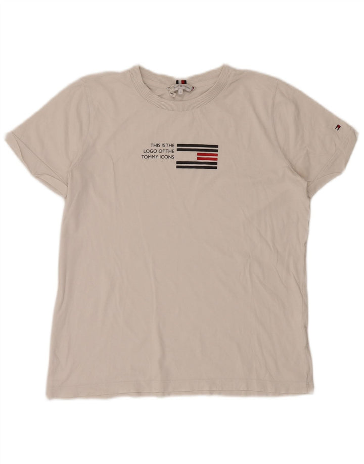 Tommy Hilfiger Damen Grafik-T-Shirt-Oberteil UK 14 Mittelweiß