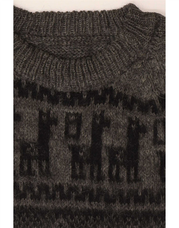 Vintage Herren Pullover mit Rundhalsausschnitt, klein, grau, geometrisch