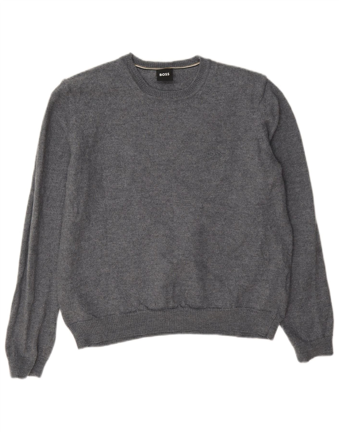 Hugo Boss Damen-Pullover mit Rundhalsausschnitt, UK 14, mittelgraue Wolle