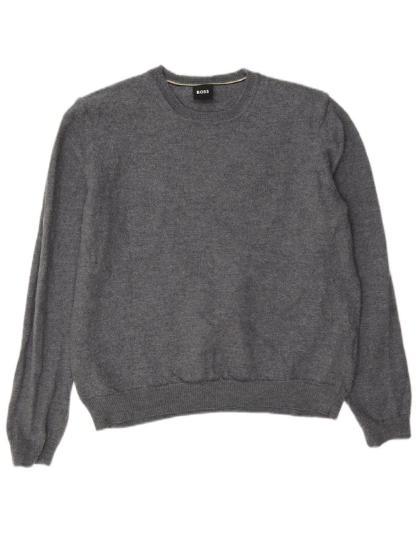 Hugo Boss Damen-Pullover mit Rundhalsausschnitt, UK 14, mittelgraue Wolle