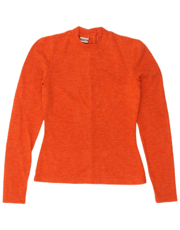 Vintage Damen Rundhalspullover Pullover UK 10 Small Orange Nylon