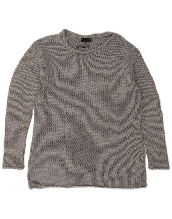 Zara Damen-Pullover, übergroß, U-Boot-Ausschnitt, Gr. 10, Small, Grau, Acryl