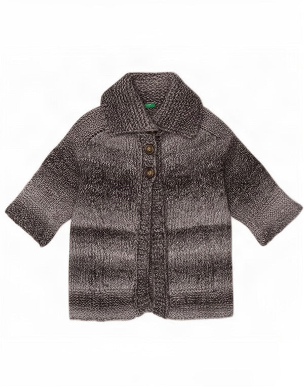 Benetton Womens Short Sleeve Cardigan Sweater UK 10 Small Grey Striped
