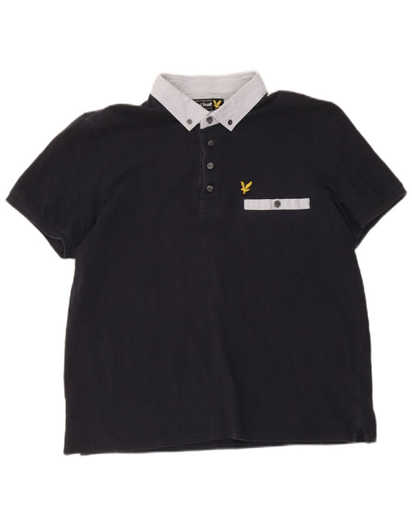 Lyle & Scott Herren-Poloshirt XL aus marineblauer Colourblock-Baumwolle