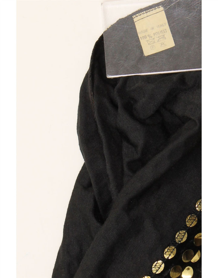 Vintage Damen Ärmelloses Blusentop UK 10 Small Schwarz Polyester