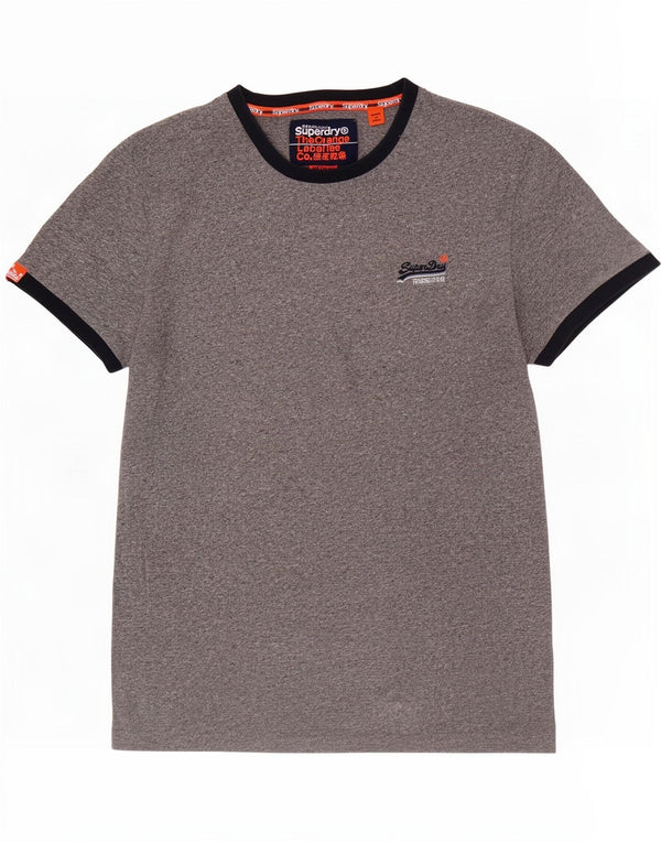 Superdry Herren T-Shirt-Oberteil aus mittelgrau gefleckter Baumwolle